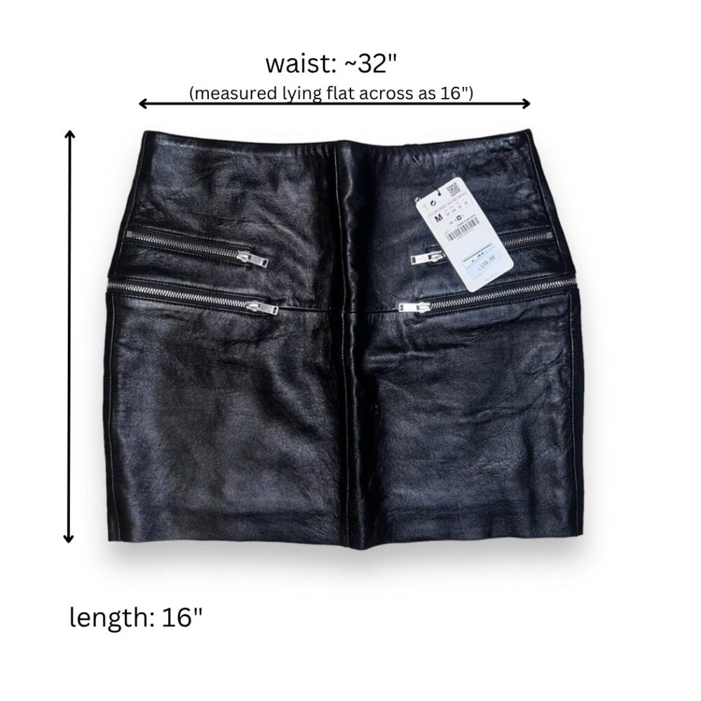 NWT - Zara - Black 100% Lambskin Leather Mini Skirt with Zipper Details - Medium - Picture 5 of 10